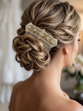 Bridal crystal hair comb wedding diamond gold luxu